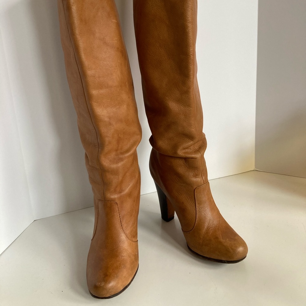 Vera Cuoio Tan Leather Heeled Boots Women’s Size 7